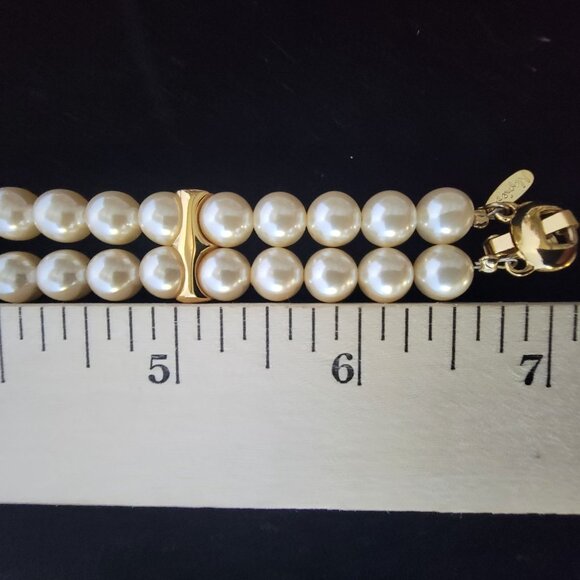Vintage Napier Gold-Toned Faux Pearl Double Strand Necklace Bracelet Earring Set - Picture 15 of 16